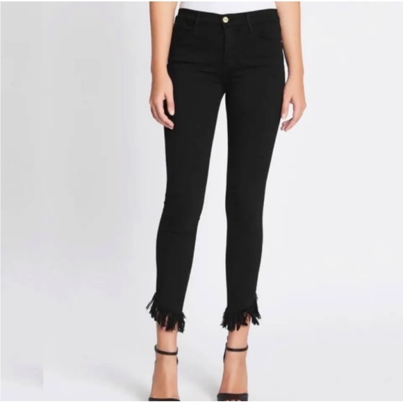 NWOT FRAME Le High Skinny Jeans Blanc Raw Frayed Fringe Hem Ankle - Picture 1 of 7